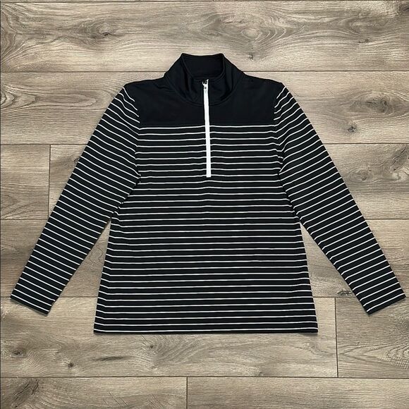 FootJoy‎ 1/4 Zip Long Sleeve Pullover Black White Stripe Size Large - Picture 1 of 13